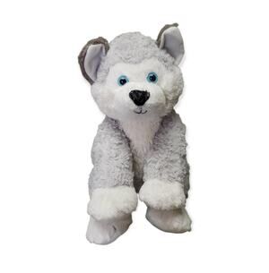 Build A Bear Gray Siberian Husky Dog w. Bright Blue Eyes Plush Stuffed Animal